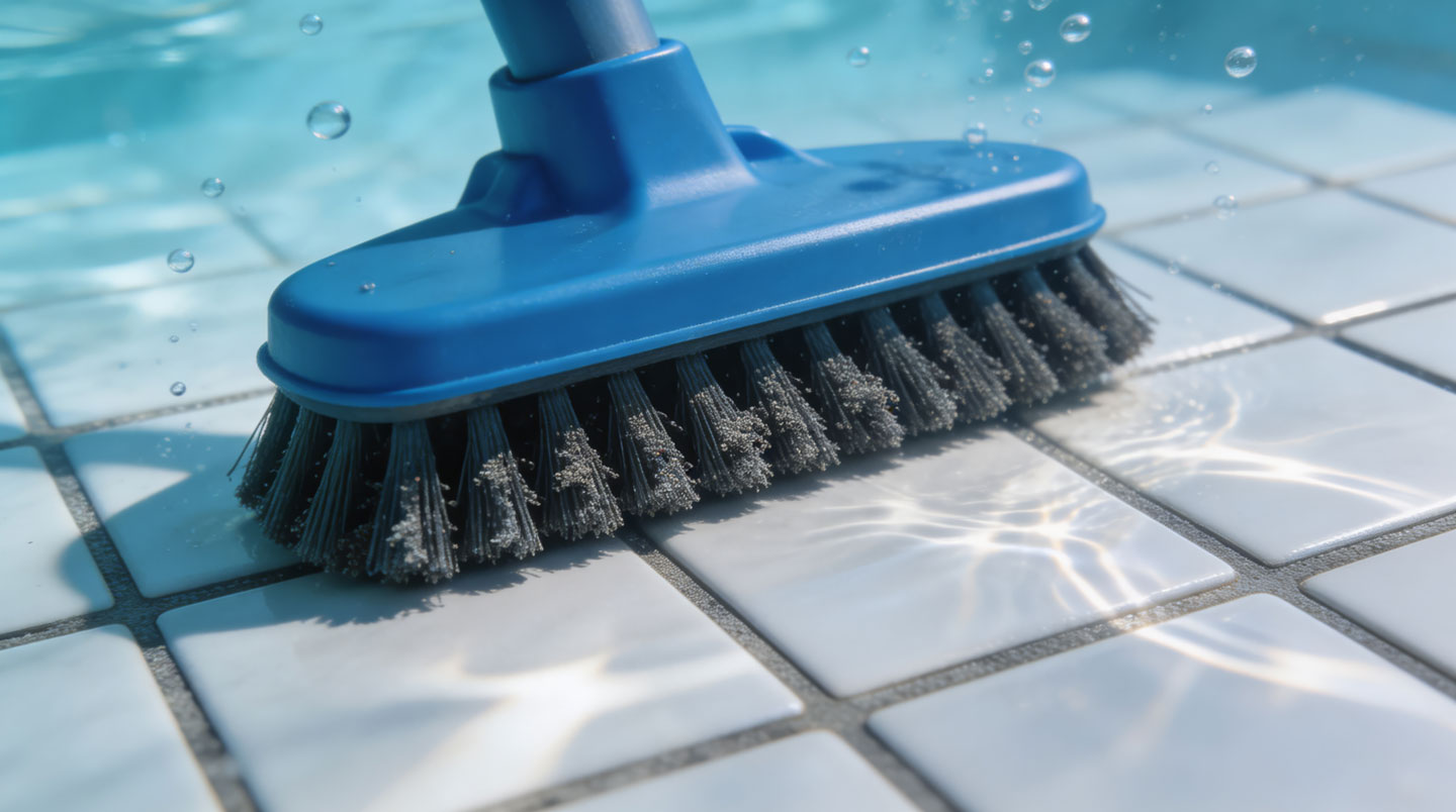 Brosse de piscine nettoyant la paroi d