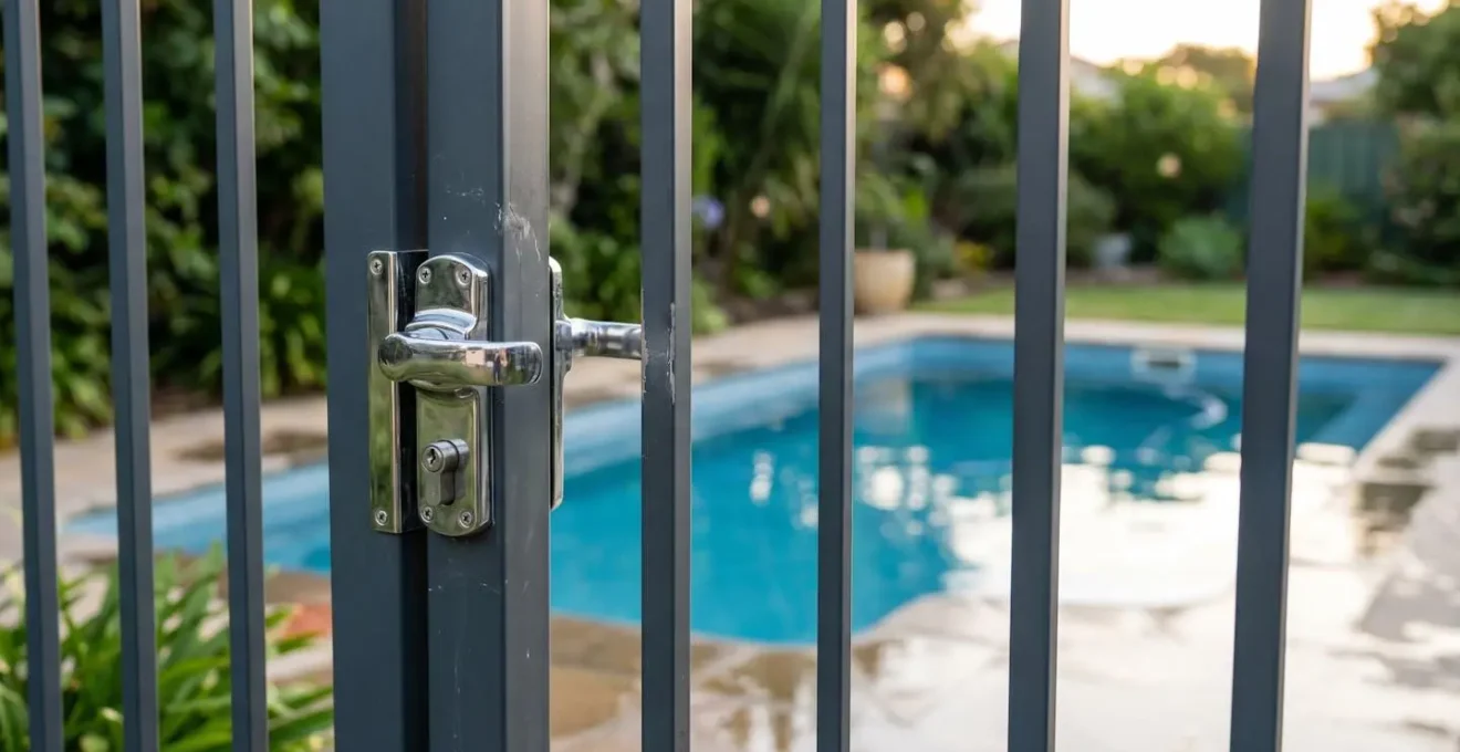 Portillon de barrière de sécurité pour piscine en aluminium avec système de verrouillage automatique visible